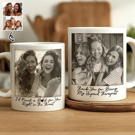 Custom Photo Besties Gray Scale Right In The Throat - Personalized Mug