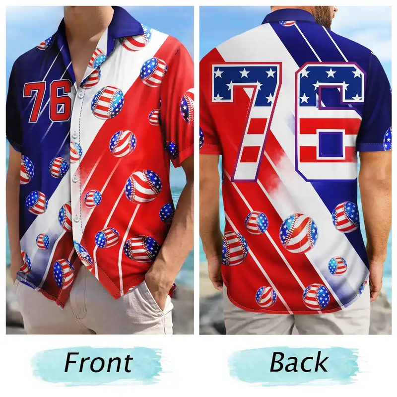 No Custom, America 250th, Independence Day - America 250th Number 76 Baseball - Hawaiian Shirt