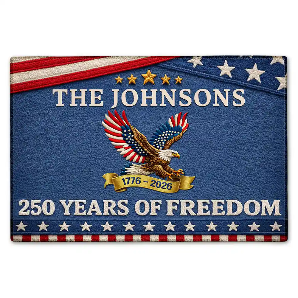 America 250th,Independence Day - Faux Embroidery Effect Chenille - Personalized Doormat