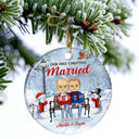 Christmas Family Chibi Couple Our First Christmas Together - Gift For Couples - Personalized Custom Circle Ceramic Ornament