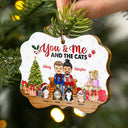 Christmas Chibi Couple You & Me And The Pets - Christmas Gift For Dog Lovers And Cat Lovers - Personalized Wooden Ornament