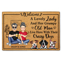 A Lovely Lady And Her Grumpy Old Man Live Here With Their Crazy Dogs Cats - Gift For Family, Couple, Pet Lovers - Personalized Custom Doormat