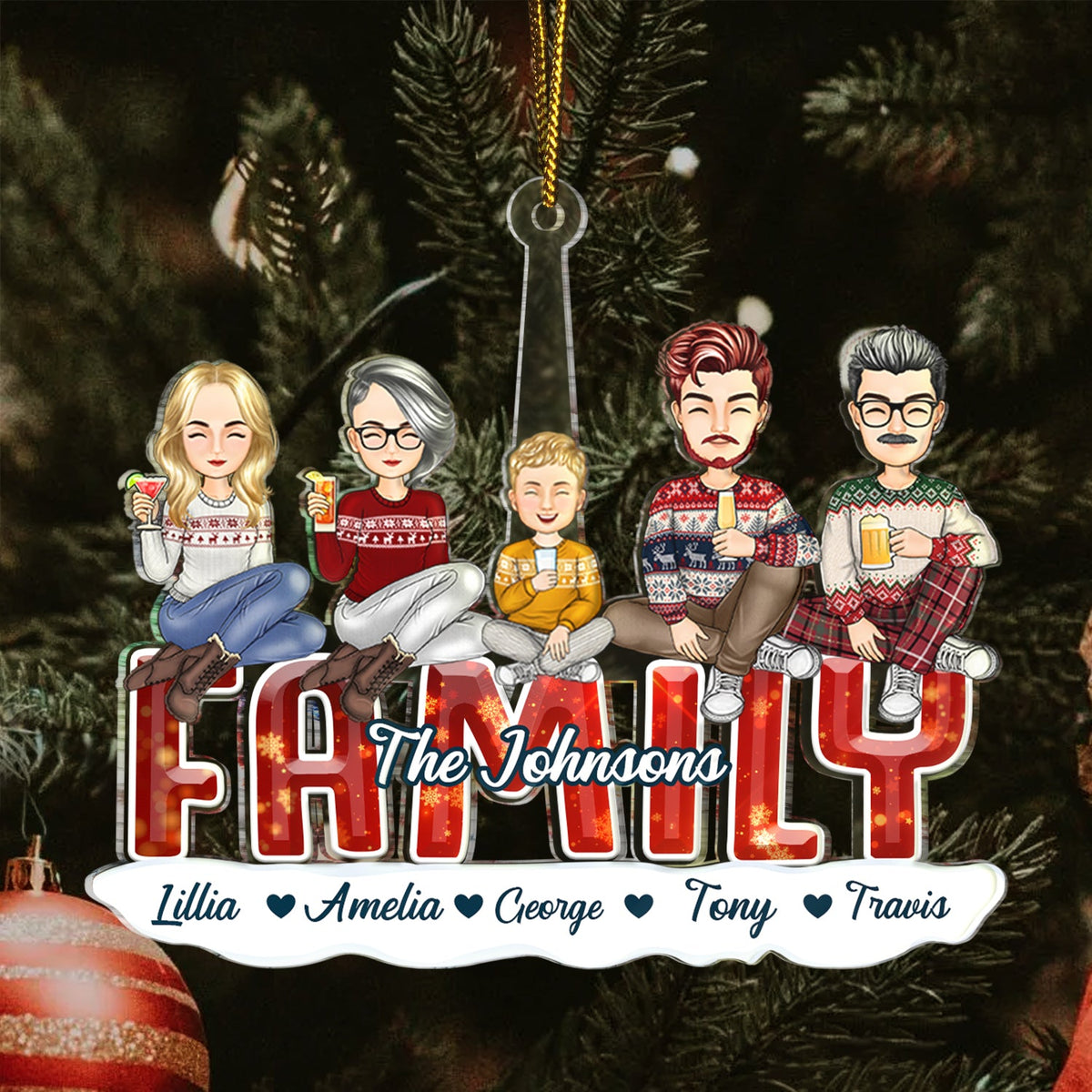 All Family - Christmas Gift For Siblings, Parents, Kids, Pet Lovers - Personalized Cutout Acrylic Ornament