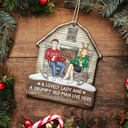 A Lovely Lady And A Grumpy Old Man Live Here - Christmas Gift For Couples - Personalized Custom Shaped Wooden Ornament