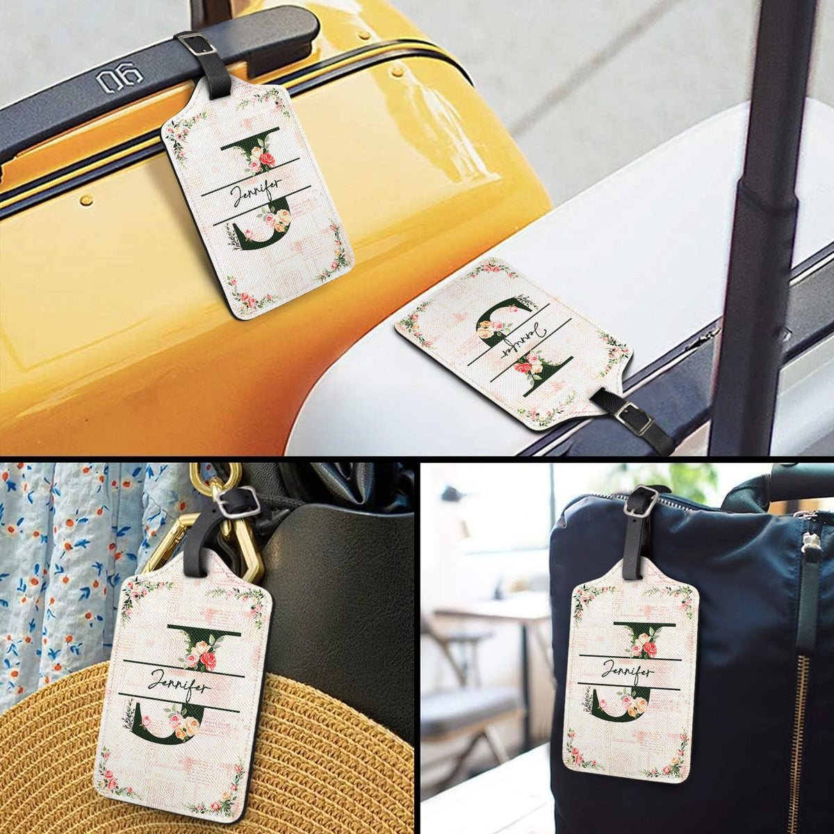 Monogram Floral - Birthday Gift For Her, Vacation Lovers - Personalized Luggage Tag