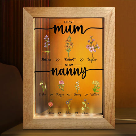First Mama Now Nanny Flowers - Gift For Grandma, Nana, Granny - Personalized Frame Lamp