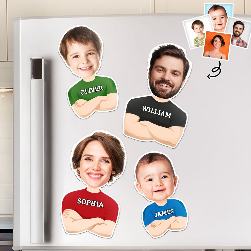 Custom Photo Funny Face Flat Art Family - Gift For Kids, Parents, Siblings - Personalized Magnet