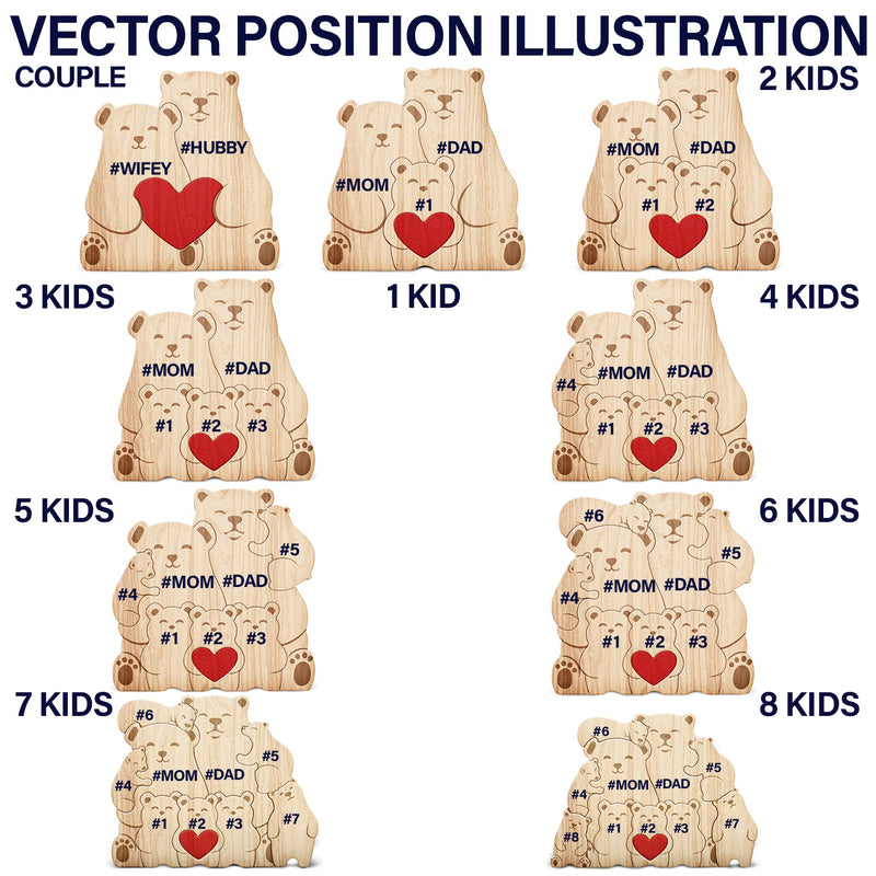 Family Bears - Gift For Parents, Father - Personalized Custom Shaped Wooden Puzzle