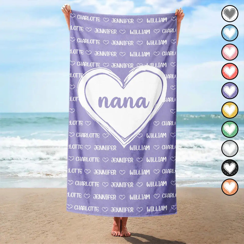 Grandkids, Kids Names For Grandma, Mom - Personalized Beach Towel