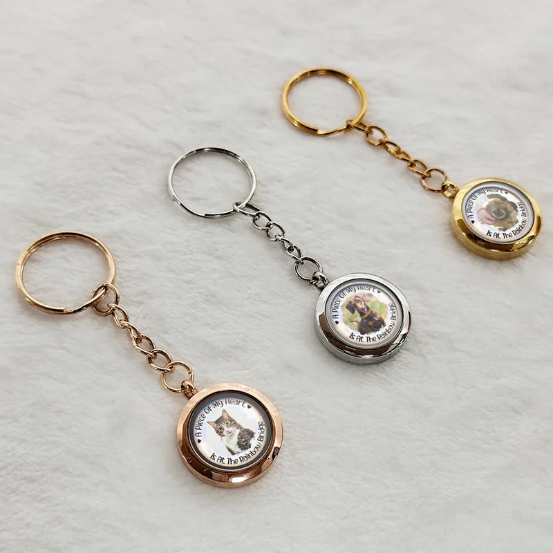 Custom Photo A Piece Of My Heart Rainbow Bridge Pet Memorial - Personalized Keepsake Keychain