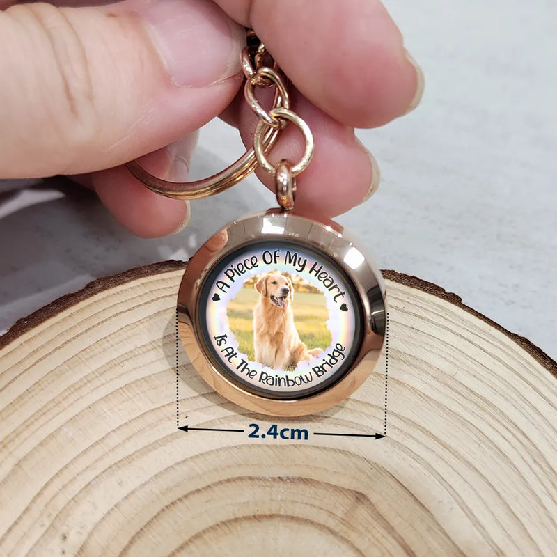 Custom Photo A Piece Of My Heart Rainbow Bridge Pet Memorial - Personalized Keepsake Keychain