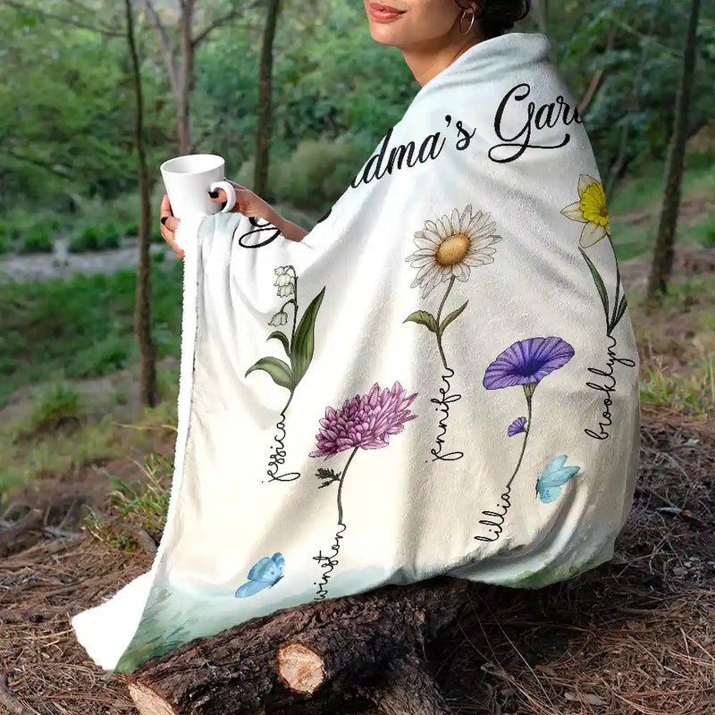 Grandma Nana's Garden Birth Month Flower - Personalized Fleece Blanket, Sherpa Blanket