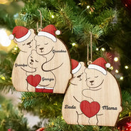 Christmas Bear Family - Personalized Custom Shaped Wooden Ornament