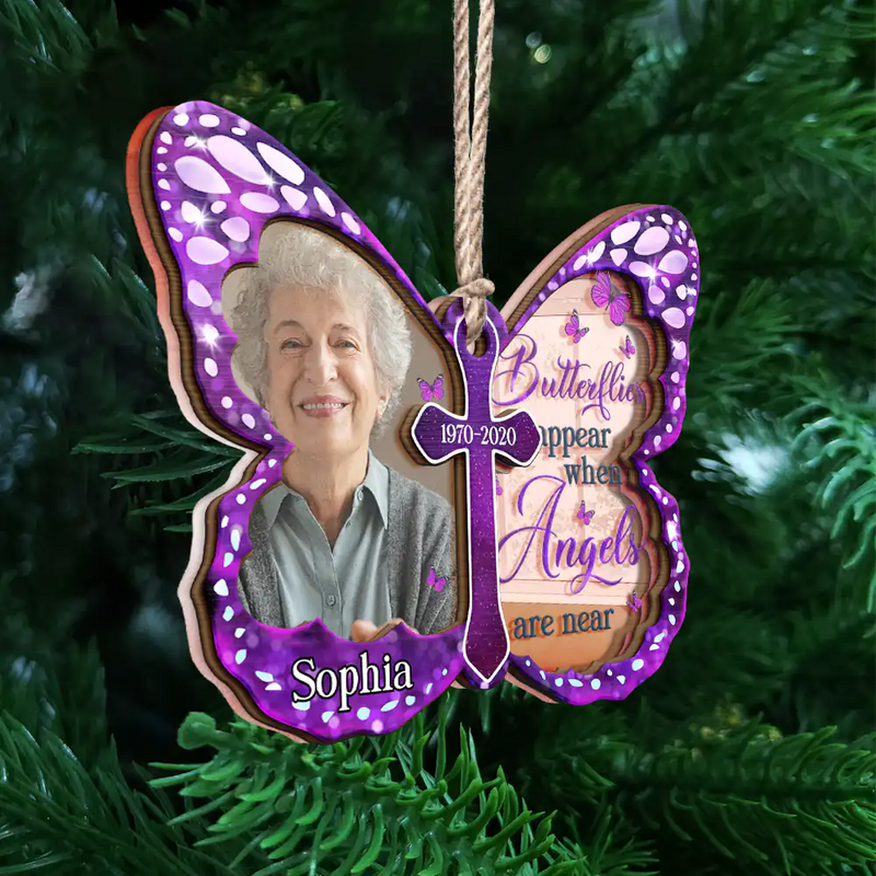 Custom Photo I Am Always With You Butterfly - Personalized Mirror Ornament