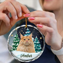 Custom Photo Pet Face Christmas Trees - Personalized Combo Circle Glass Ornament