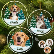 Custom Photo Pet Face Christmas Trees - Personalized Combo Circle Glass Ornament