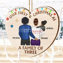Back Family Our First Christmas As A Family Of Three - Personalized Custom Shaped Wooden Ornament