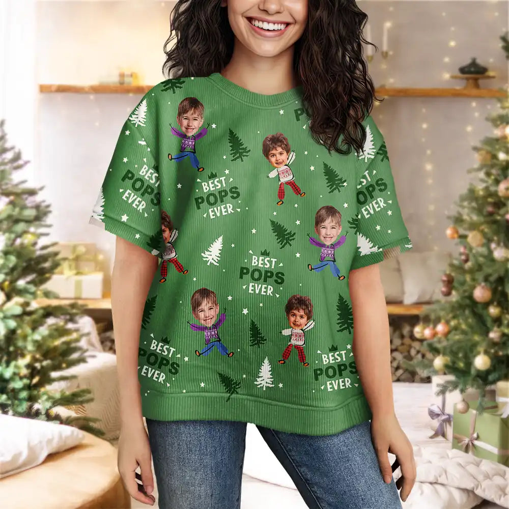 Gift For Grandpa, Gift For Father - Custom Photo Best Dad Grandpa Ever - Personalized Short Sleeve Sweater