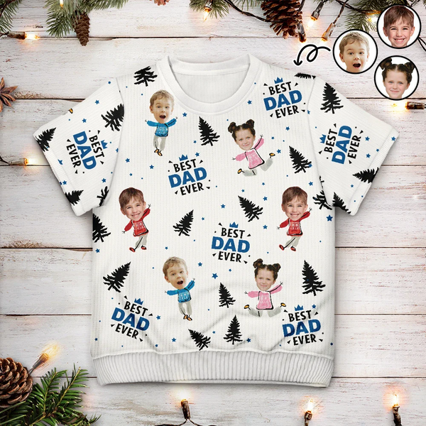 Gift For Grandpa, Gift For Father - Custom Photo Best Dad Grandpa Ever - Personalized Short Sleeve Sweater