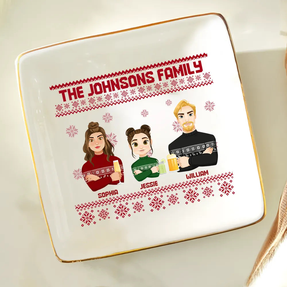Christmas,Family,Gift For Bestie,Continue Shopping,Happy - Flat Art Family Grandparents, Parents, Kids, Friends - Personalized Ring Dish