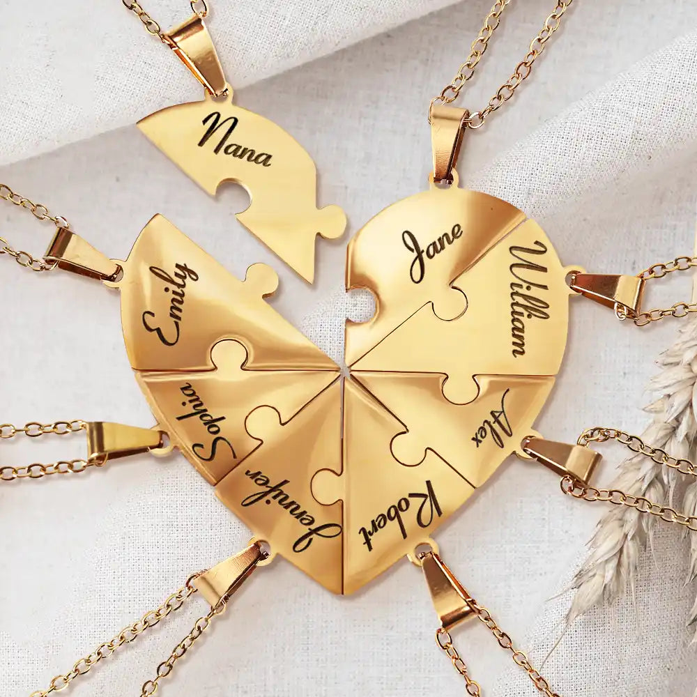 Grandma Nana Sweethearts Grandkid Love - Personalized Heart Puzzle Necklace Set