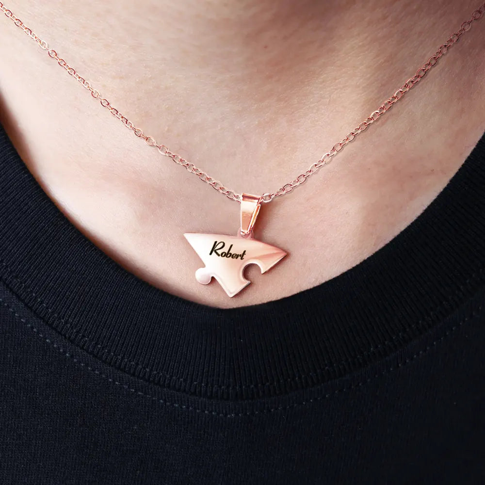 Gift For Couples,Gift For Wife,Love - Couple Matching Jewelry Including For Children - Personalized Heart Puzzle Necklace Set