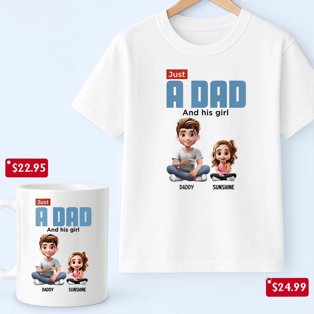 Just A Dad And His Girl 3D Cartoon - Personalized Father's Day Gift Set
