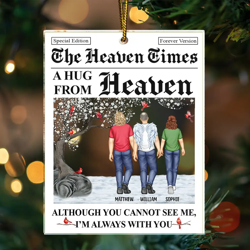 Memorial, Christmas, Family, Parents, Gift For Grandparents, Sad - A Hug From Heaven I'm Always With You - Personalized Custom Shaped Acrylic Ornament