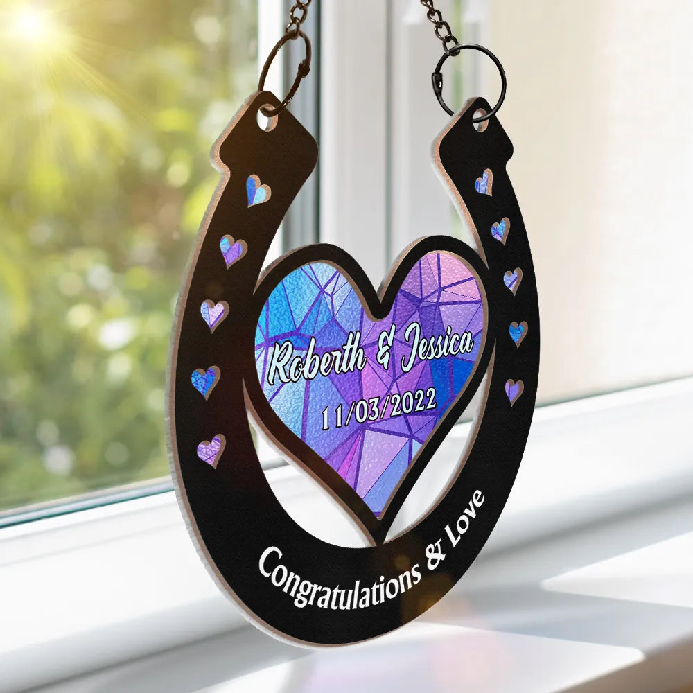 Good Luck Wedding Horseshoe - Personalized Window Hanging Suncatcher Ornament
