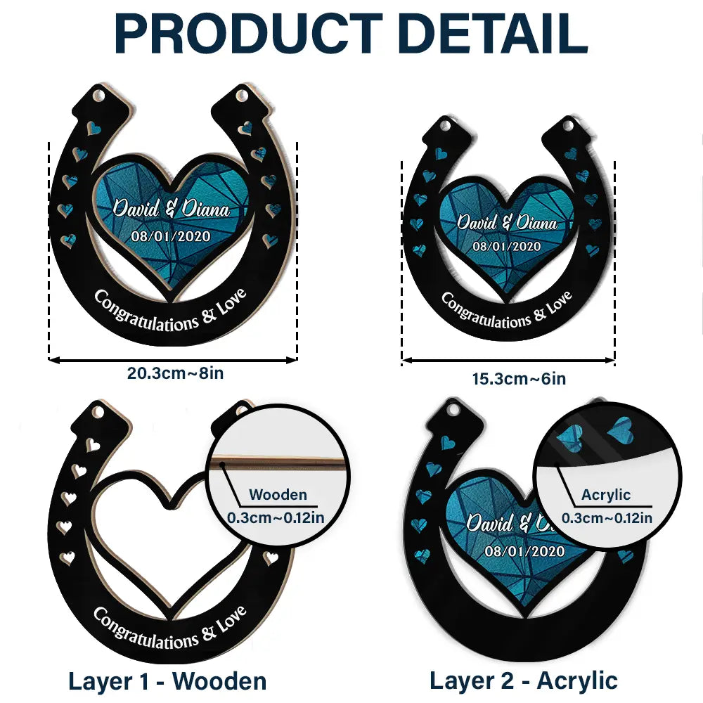 Good Luck Wedding Horseshoe - Personalized Window Hanging Suncatcher Ornament