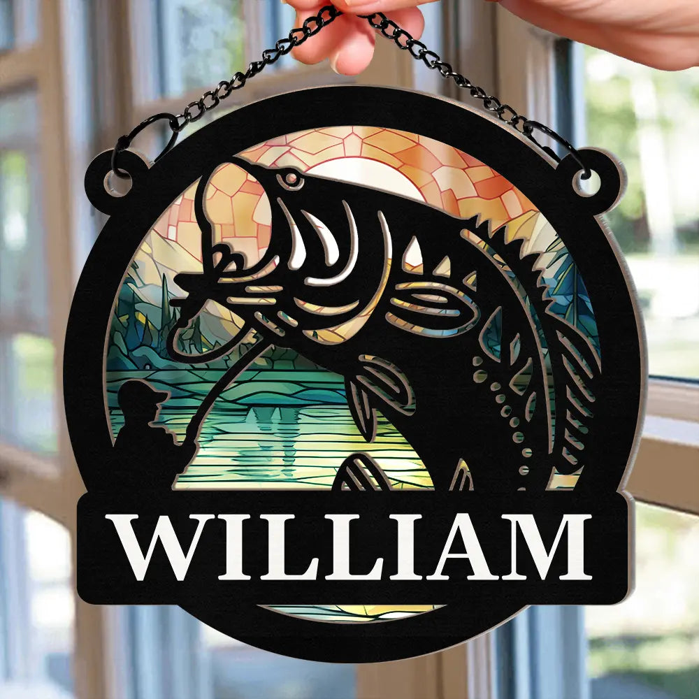 Bass Fishing - Personalized Window Hanging Suncatcher Ornament