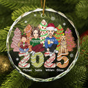 Gift For Couples, Family, Pet Lovers - Family 2024 Cake, Cookie Trees Christmas Gift For Single Parent, Same Gender - Personalized Circle Glass Ornament