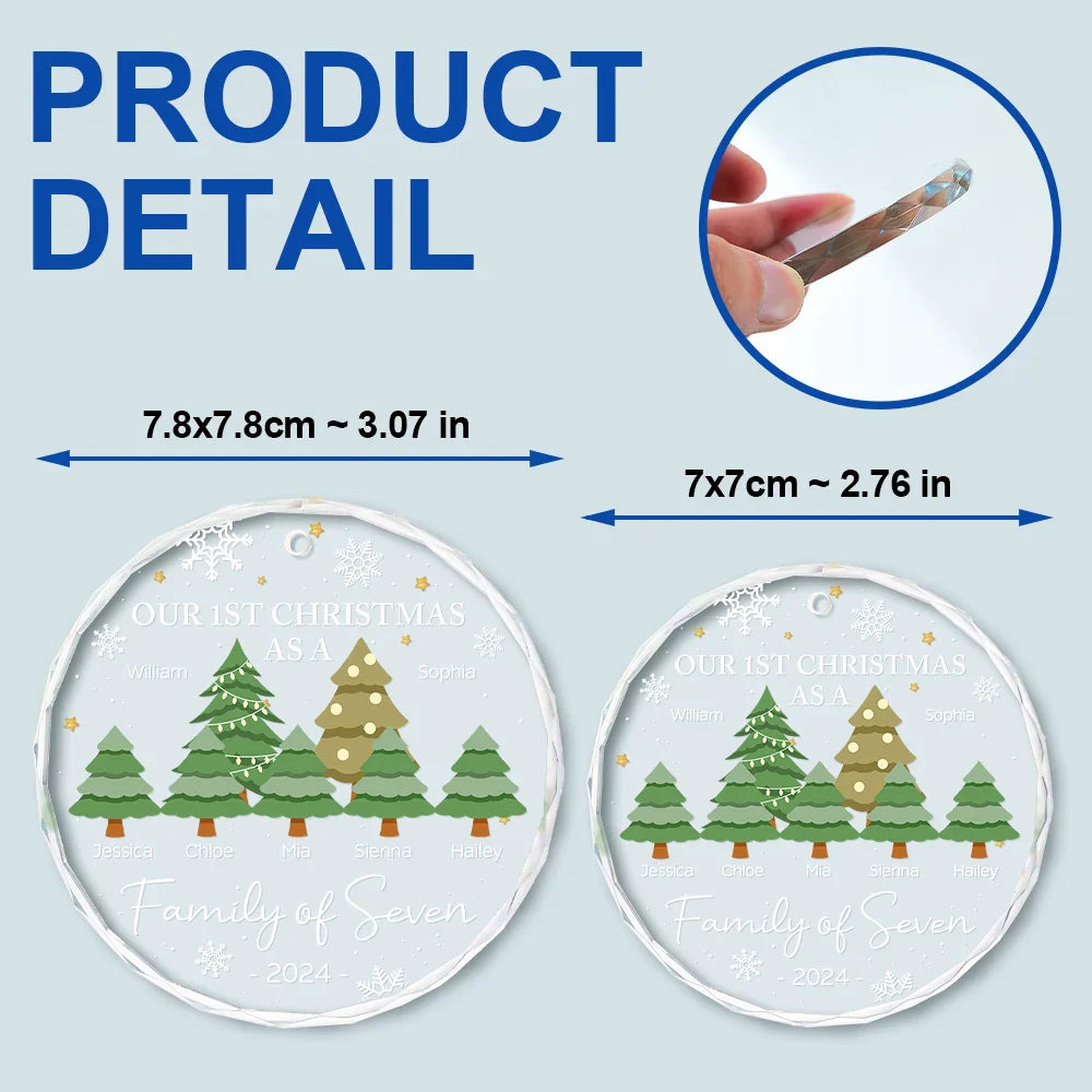 First Christmas As A Family Of Three - Personalized Circle Glass Ornament