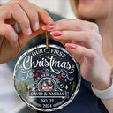 First Christmas In New Home Couples Family - Personalized Circle Glass Ornament