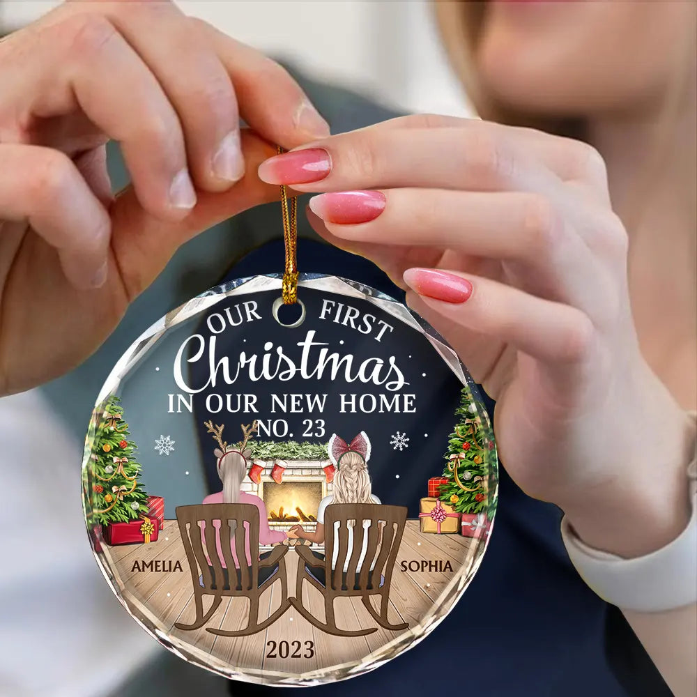 First Christmas In New Home Family Couples - Personalized Circle Glass Ornament