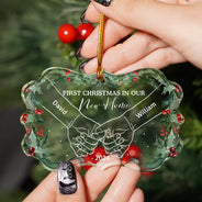 Gift For Couples - Holding Hands First Christmas As Mr & Mrs Couple - Personalized Medallion Glass Ornament
