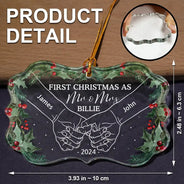 Gift For Couples - Holding Hands First Christmas As Mr & Mrs Couple - Personalized Medallion Glass Ornament
