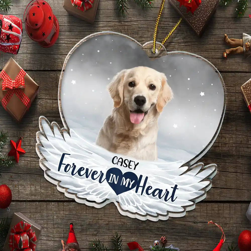 Christmas,Sad,Pet Lovers,Cat Lovers,Dog Lovers,Memorial - Custom Photo Pet Face Forever In Our Hearts Dog Cat Family - Personalized Custom Shaped Acrylic Ornament