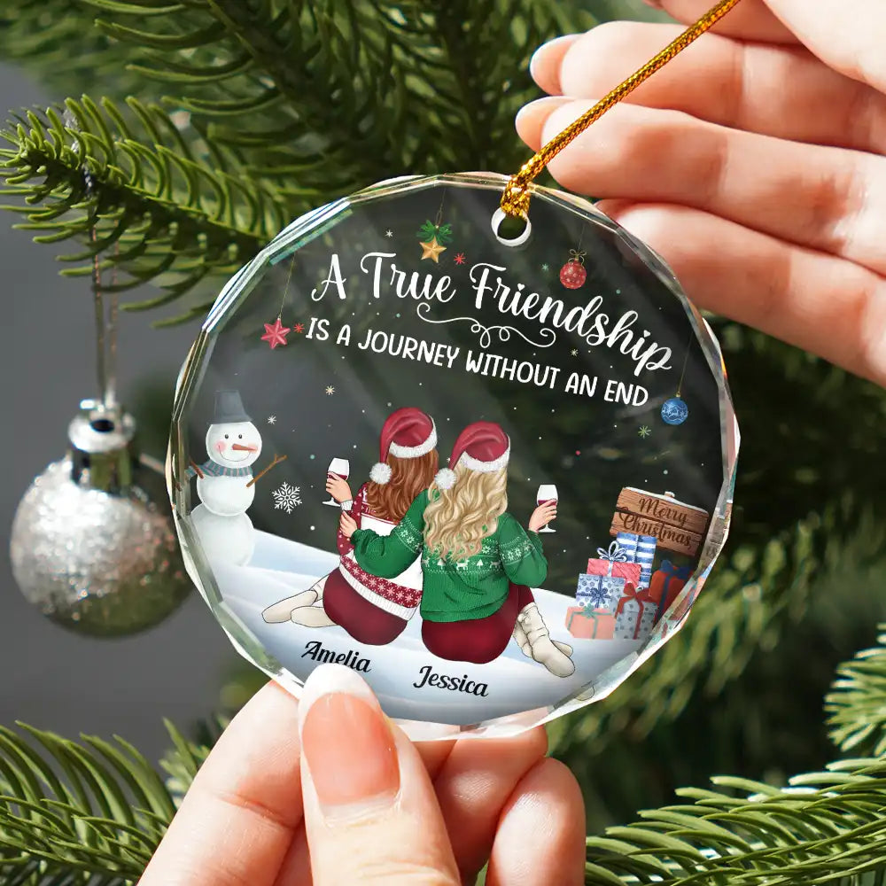 Gift For Bestie,Happy,Gifts For Colleagues,Christmas - A Journey Without An End Christmas Bestie - Personalized Circle Glass Ornament