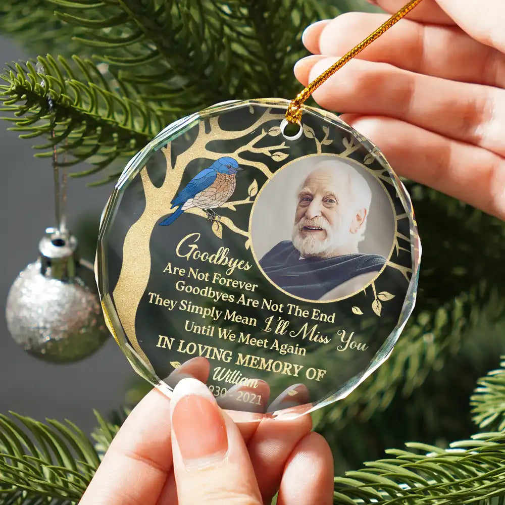 Family, Parents, Gift For Grandparents, Gift For Sibling, Memorial - Custom Photo Goodbyes Are Not Forever Memorial - Personalized Circle Glass Ornament
