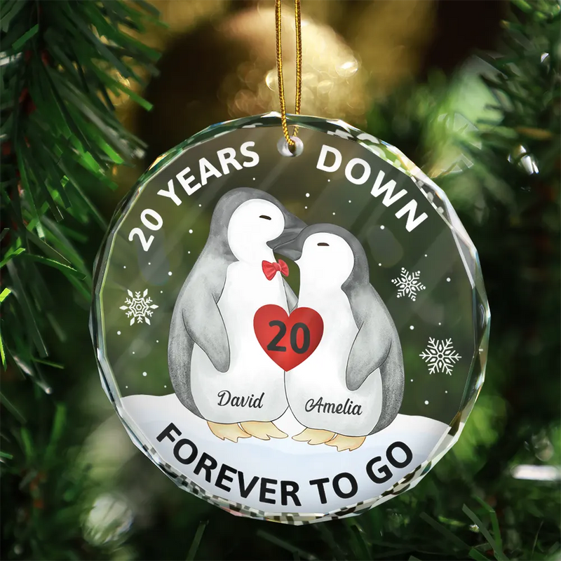 Christmas,Love,Gift For Couples,Gift For Husband,Gift For Wife,Gift For Boyfriend,Gift For Girlfriend,Anniversary - Forever To Go Penguin Couple - Personalized Circle Glass Ornament