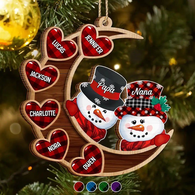 Family,Gift For Grandparents,Gift For Grandma,Gift For Grandpa - Papa Nana Snowman Family Christmas Grandparents - Personalized 2-Layered Wooden Ornament