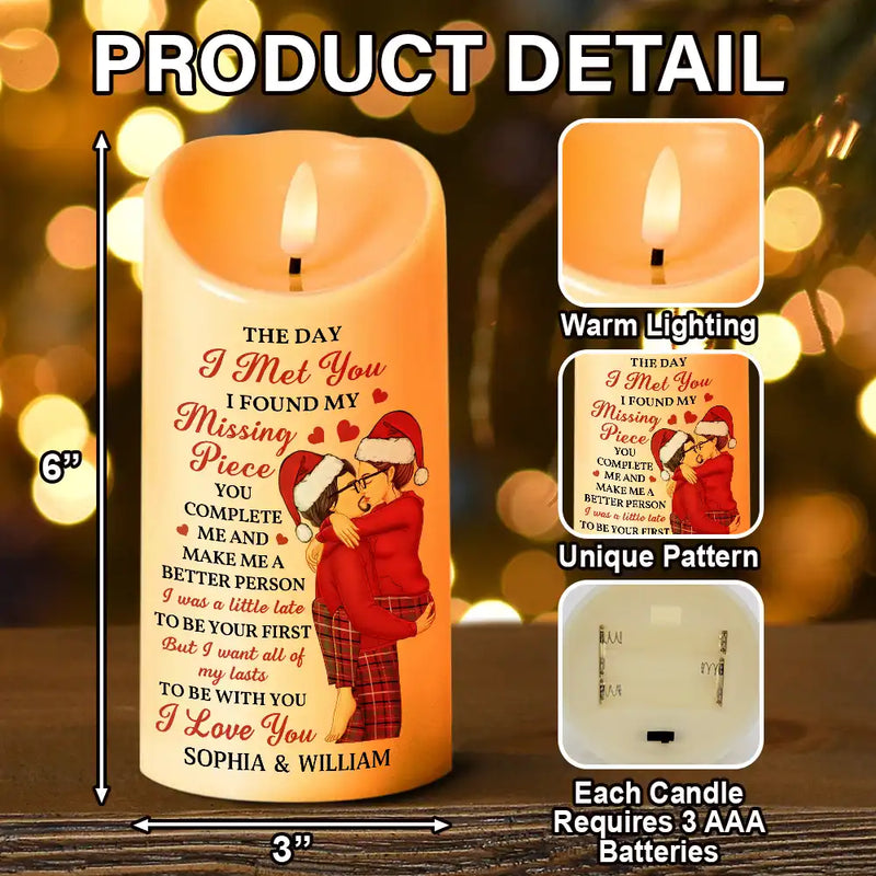 Christmas,Love,Gift For Couples,Gift For Husband,Gift For Wife,Gift For Boyfriend,Gift For Girlfriend,Anniversary - The Day I Met You Kissing Couples - Personalized Flameless LED Candle