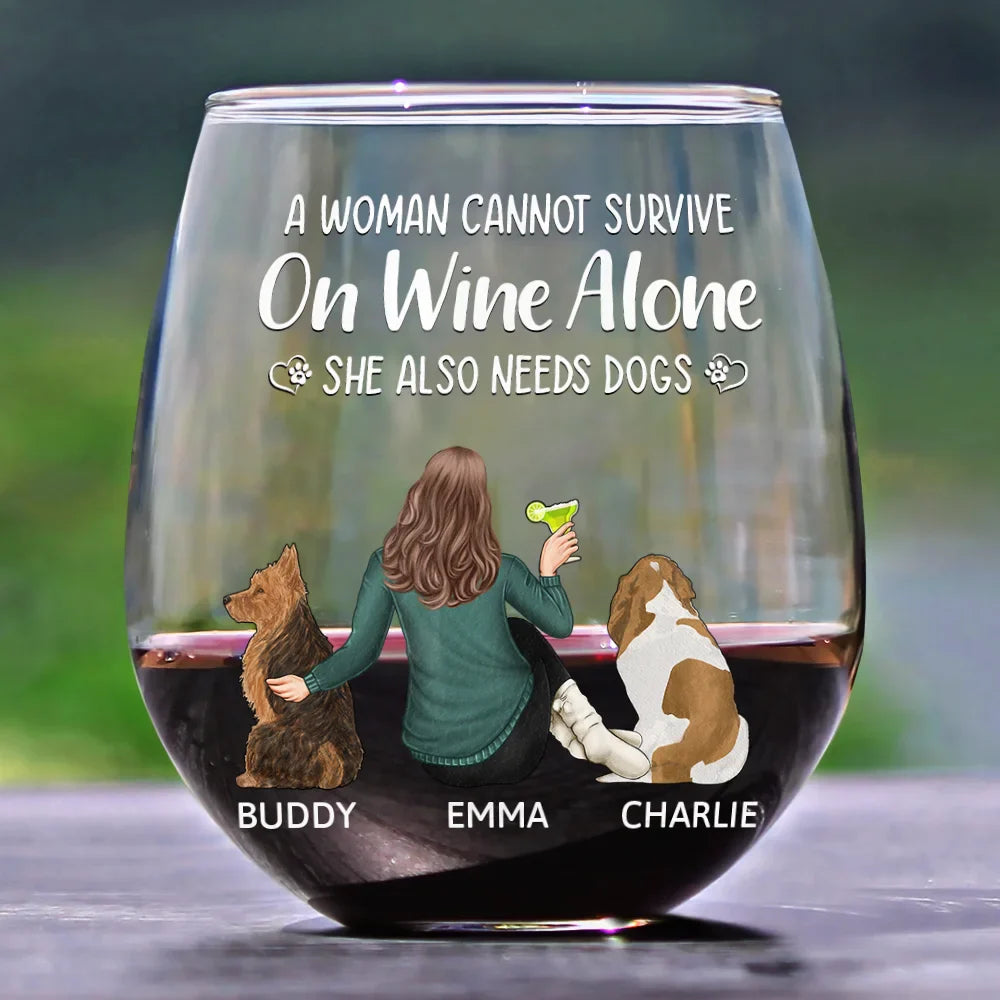 A Woman, Wine & Her Dog - Personalized Stemless Wine Glass