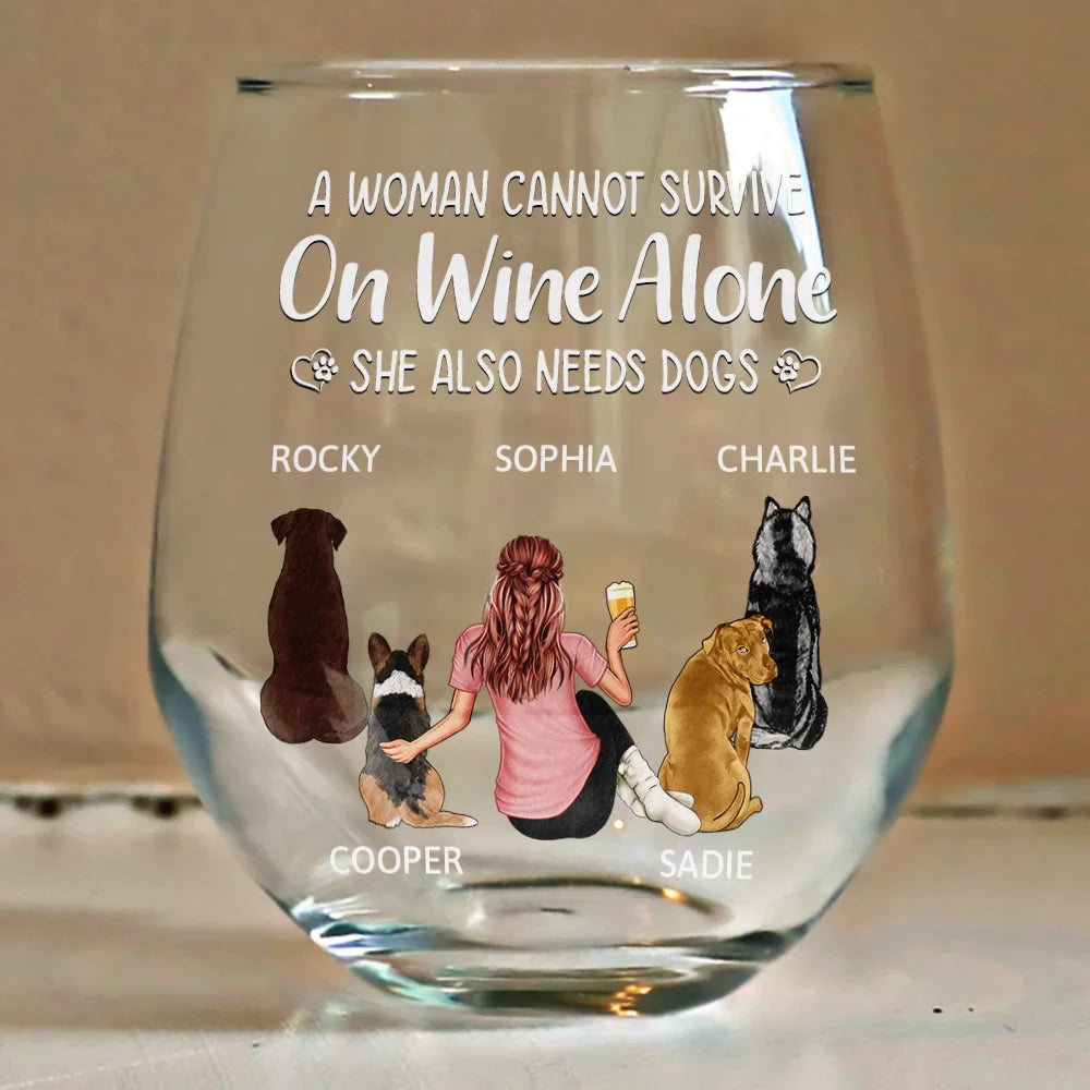 A Woman, Wine & Her Dog - Personalized Stemless Wine Glass