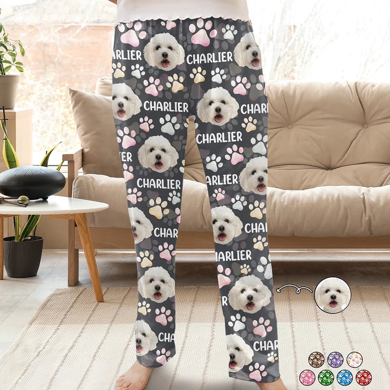 Dog Lovers, Pet Lovers, Cat Lovers, Pet Mom, Pet Dad, Dog Mom, Dog Dad - Custom Photo Lovely Pet Face Pattern Dog Cat Family - Personalized Pajama Pants