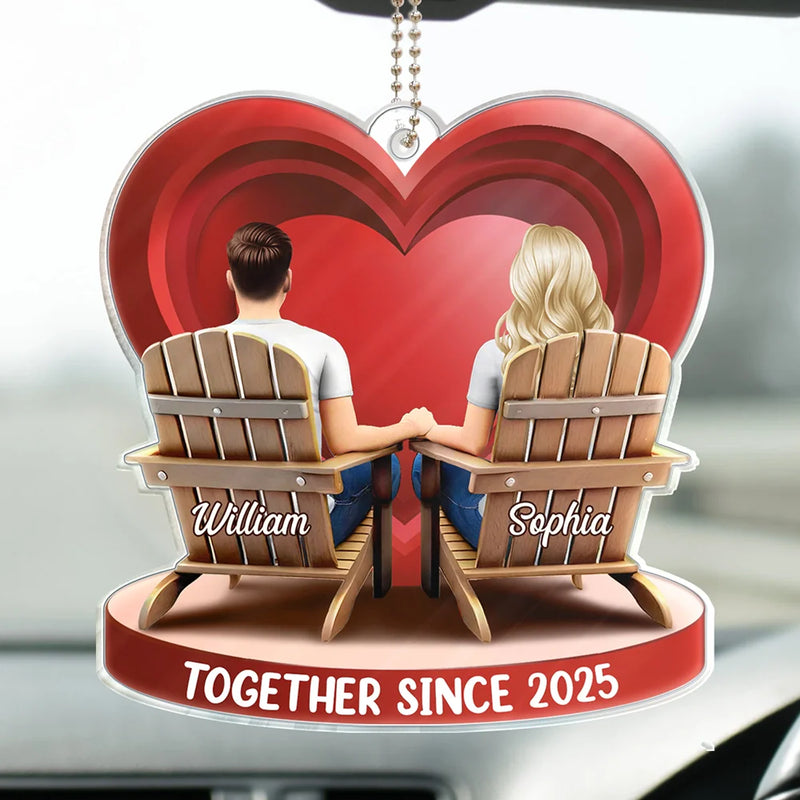 Gift For Couples, Gift For Husband, Gift For Wife, Gift For Boyfriend, Gift For Girlfriend - Together Since Couple 3D Effect - Personalized Acrylic Car Hanger