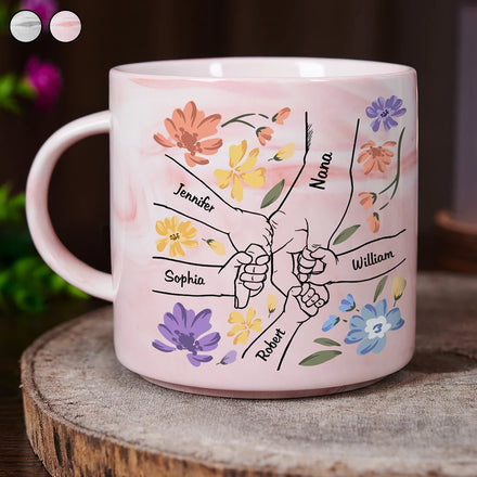 Hand In Hand Will Always Protect You Mom Nana - Personalized Marble Mug