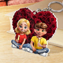 Gift For Couples,Gift For Husband,Gift For Wife,Gift For Boyfriend,Love - Couple Rose Heart - Personalized Acrylic Keychain