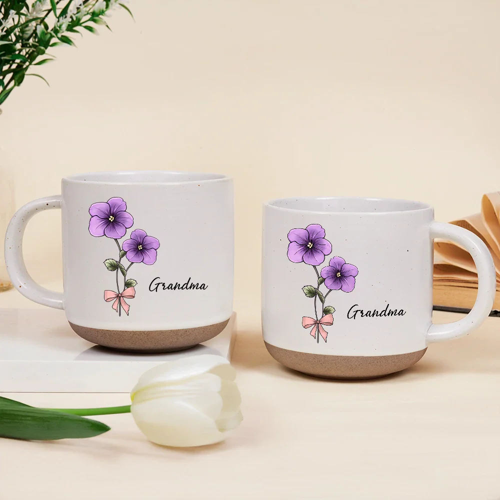 Gift For Grandma, Gift For Mother - Birth Flowers Mom Grandma Nana - Personalized Pottery Mug
